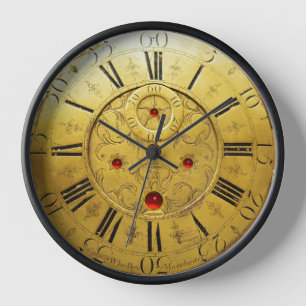 ANTIQUE TIME Red Ruby Gemstones,Gold Yellow Wall Clock