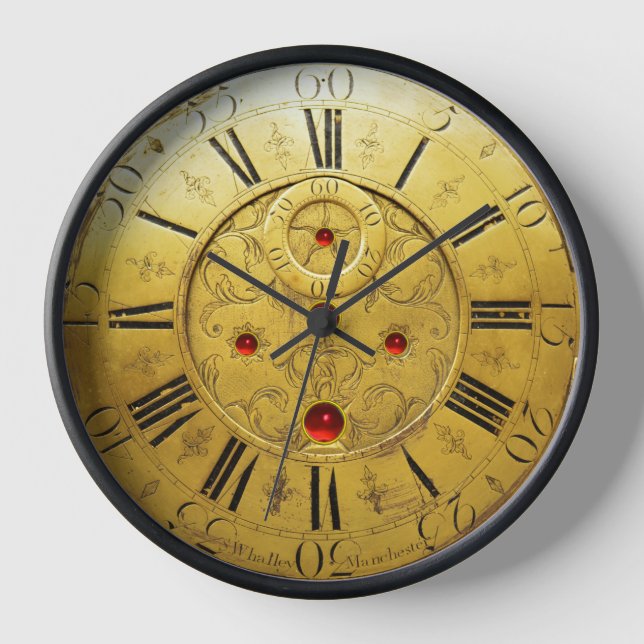 ANTIQUE TIME Red Ruby Gemstones,Gold Yellow Wall Clock (Front)