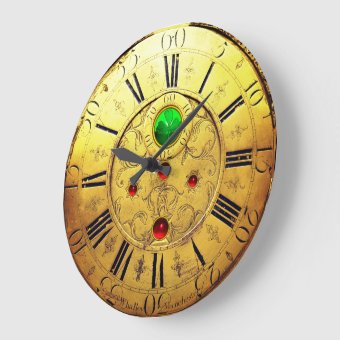 Antique Time,Shamrocks,Ruby Gemstones,Gold Yellow Large Clock | Zazzle