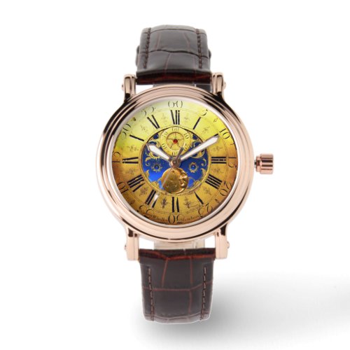 ANTIQUE TIME Sun Moon and StarsBlue Gold Yellow Watch