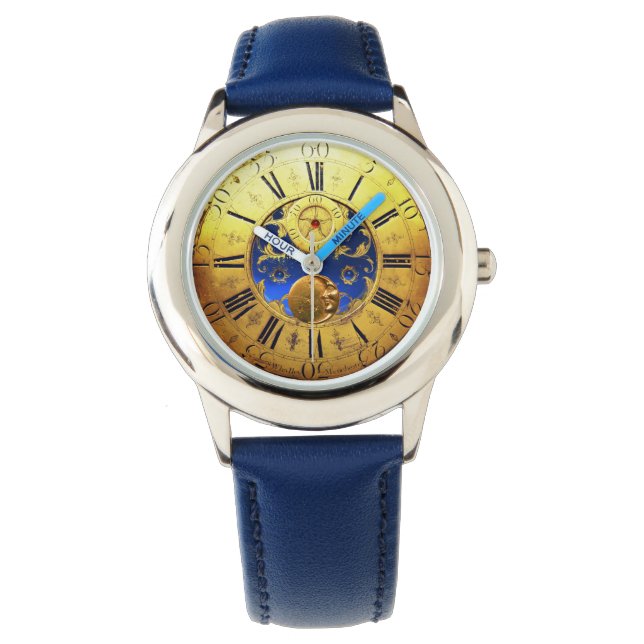 ANTIQUE TIME ,Sun, Moon and Stars,Blue Gold Yellow Watch (Front)