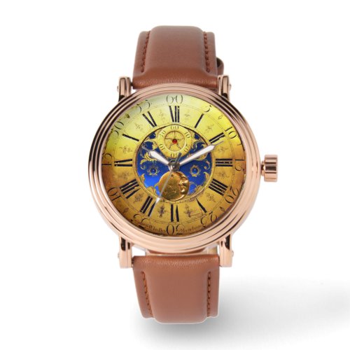 ANTIQUE TIME Sun Moon and StarsBlue Gold Yellow Watch