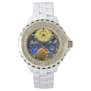 ANTIQUE TIME ,Sun, Moon and Stars,Blue Gold Yellow Watch