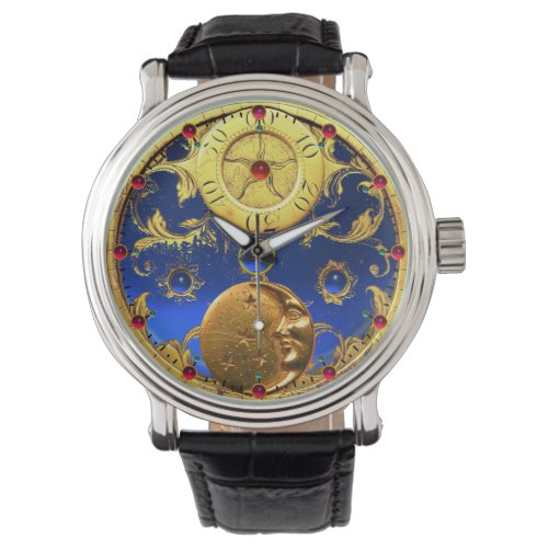 ANTIQUE TIME Sun Moon and StarsBlue Gold Yellow Watch