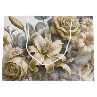 Antique Tinge Golden Floral Perfection Large Gift Bag