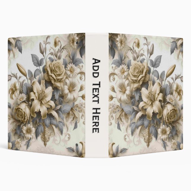 Antique Tinge Yellow Floral Perfection 3 Ring Binder (Background)
