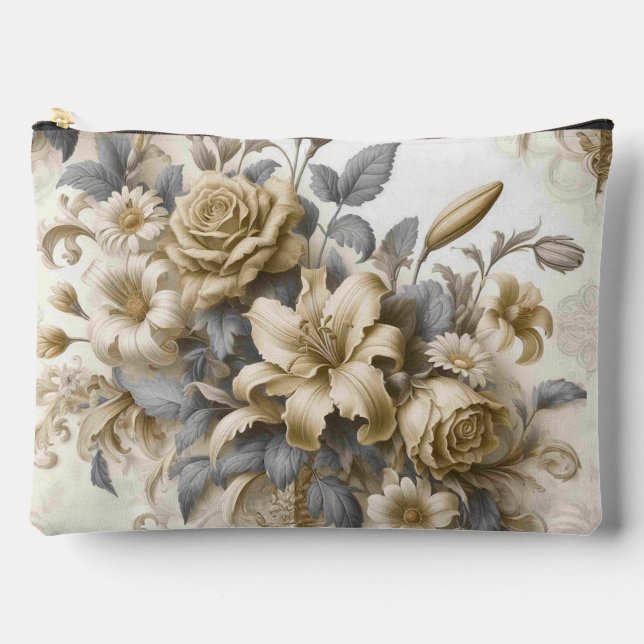 Antique Tinge Yellow Floral Perfection Accessory Pouch (Front)