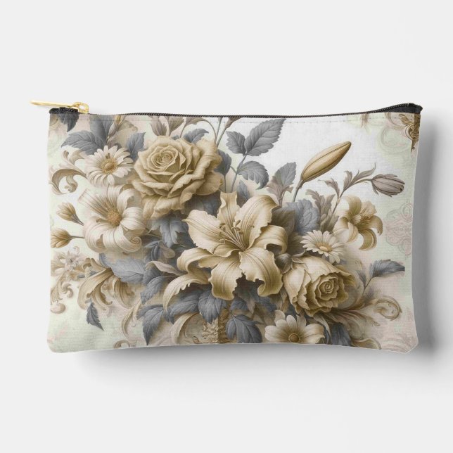 Antique Tinge Yellow Floral Perfection Accessory Pouch (Front)