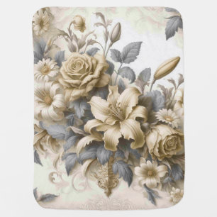 Antique Tinge Yellow Floral Perfection Baby Blanket
