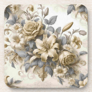 Antique Tinge Yellow Floral Perfection Beverage Coaster