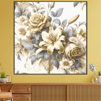 Antique Tinge Yellow Floral Perfection Canvas Print