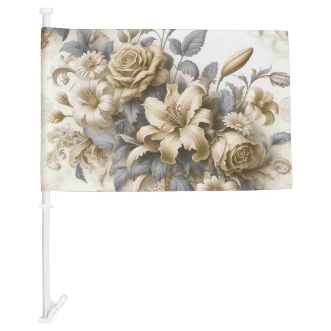 Antique Tinge Yellow Floral Perfection Car Flag (Front)