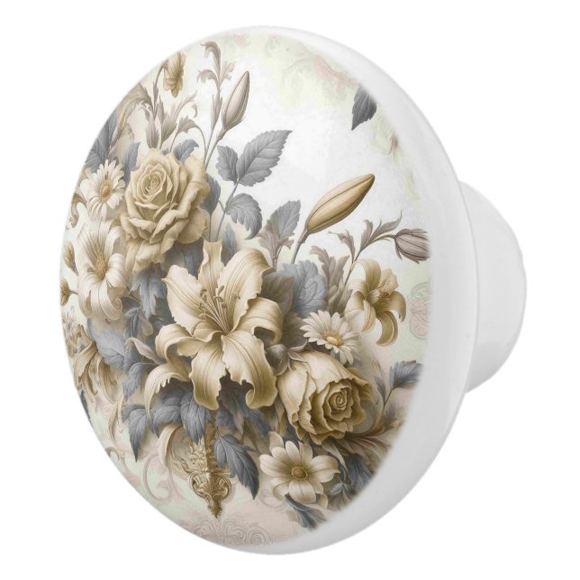 Antique Tinge Yellow Floral Perfection Ceramic Knob (Right)
