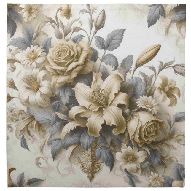 Antique Tinge Yellow Floral Perfection Cloth Napkin (Front)
