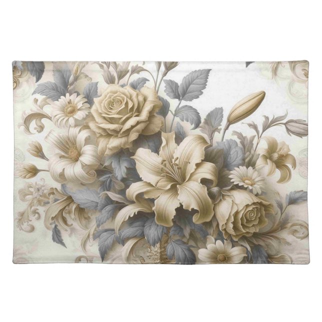 Antique Tinge Yellow Floral Perfection Cloth Placemat (Front)