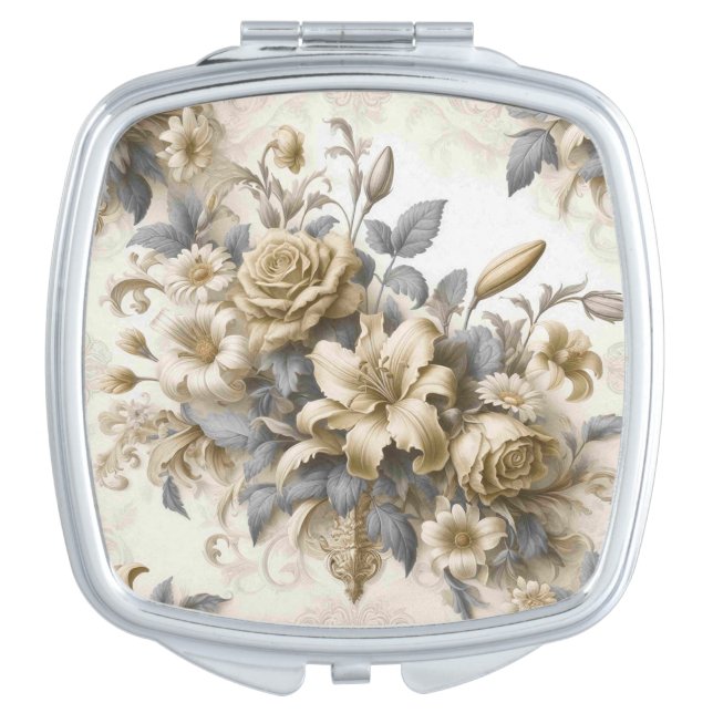 Antique Tinge Yellow Floral Perfection Compact Mirror (Front)