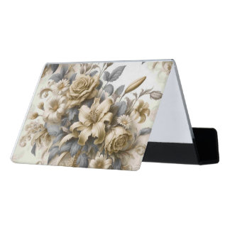 Antique Tinge Yellow Floral Perfection Desk Business Card Holder