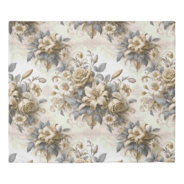 Antique Tinge Yellow Floral Perfection Duvet Cover (Front)