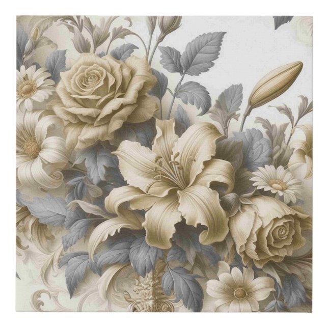 Antique Tinge Yellow Floral Perfection Faux Canvas Print (Front)