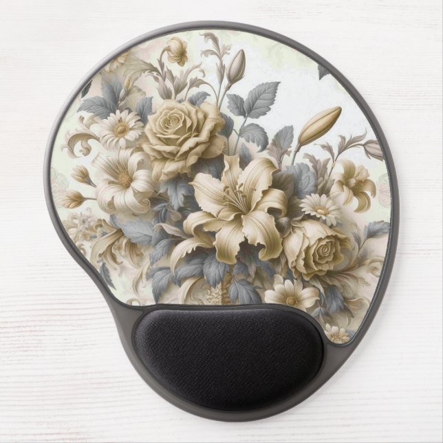 Antique Tinge Yellow Floral Perfection Gel Mouse Pad (Front)