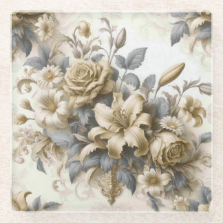 Antique Tinge Yellow Floral Perfection Glass Coaster