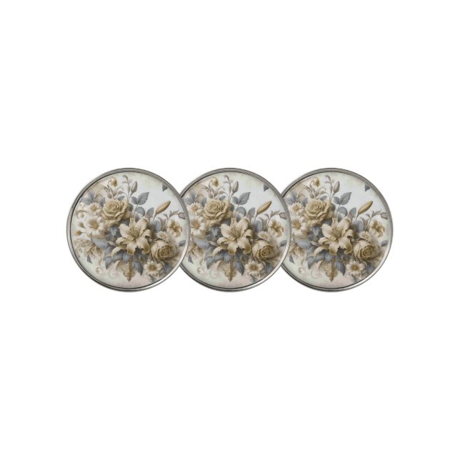 Antique Tinge Yellow Floral Perfection Golf Ball Marker (3 Up)