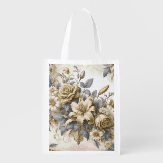 Antique Tinge Yellow Floral Perfection Grocery Bag