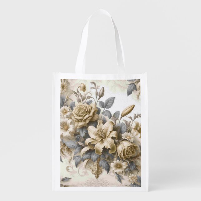 Antique Tinge Yellow Floral Perfection Grocery Bag (Front)