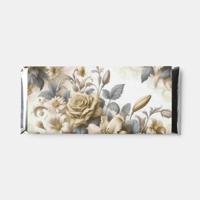 Antique Tinge Yellow Floral Perfection Hershey Bar Favors (Front)
