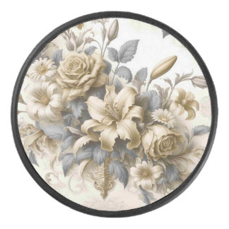 Antique Tinge Yellow Floral Perfection Hockey Puck