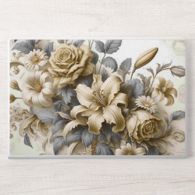 Antique Tinge Yellow Floral Perfection HP Laptop Skin (Front)
