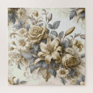 Antique Tinge Yellow Floral Perfection Jigsaw Puzzle