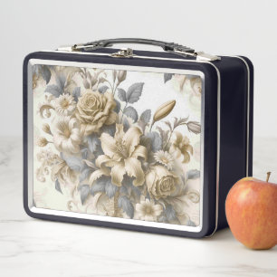 Antique Tinge Yellow Floral Perfection Metal Lunch Box