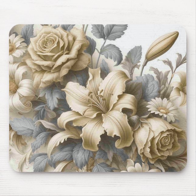 Antique Tinge Yellow Floral Perfection Mouse Pad (Front)