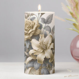 Antique Tinge Yellow Floral Perfection Pillar Candle