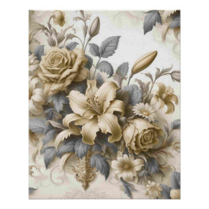 Antique Tinge Yellow Floral Perfection Poster