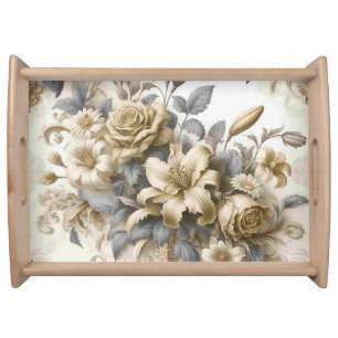Antique Tinge Yellow Floral Perfection Serving Tray