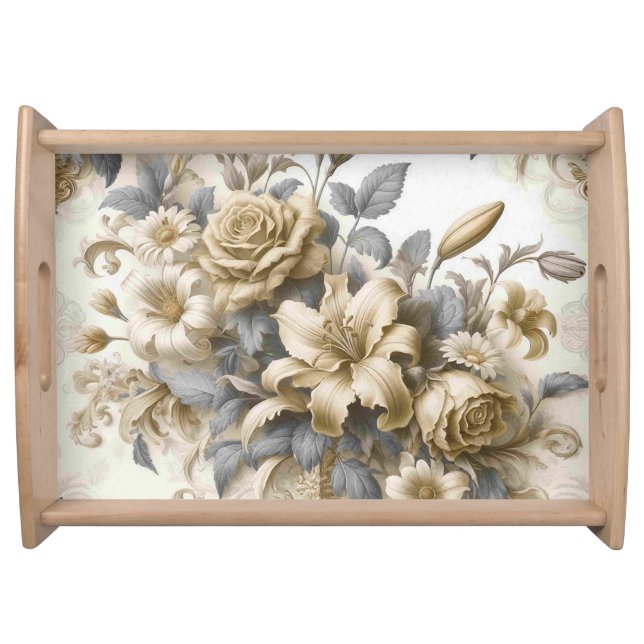 Antique Tinge Yellow Floral Perfection Serving Tray (Front)