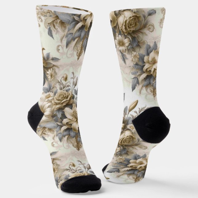 Antique Tinge Yellow Floral Perfection Socks (Angled)