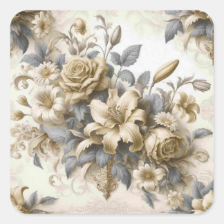 Antique Tinge Yellow Floral Perfection Square Sticker