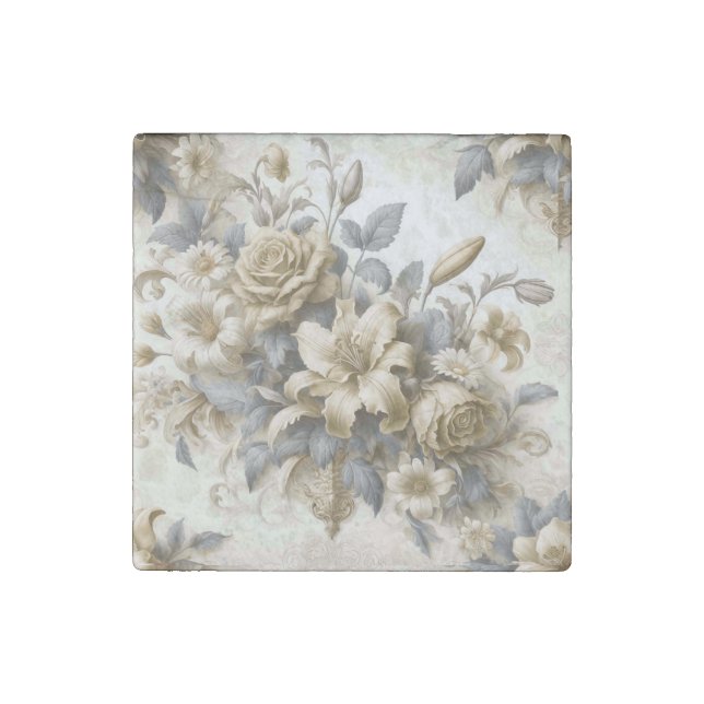 Antique Tinge Yellow Floral Perfection Stone Magnet (Front)