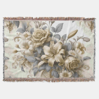 Antique Tinge Yellow Floral Perfection Throw Blanket