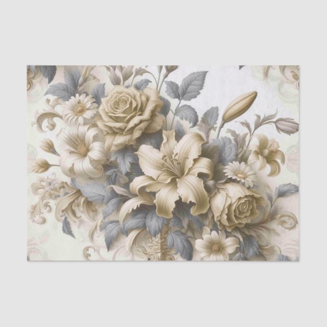 Antique Tinge Yellow Floral Perfection Tissue Paper (Front)