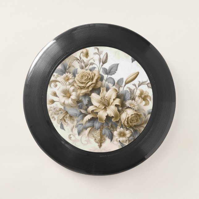 Antique Tinge Yellow Floral Perfection Wham-O Frisbee (Front)