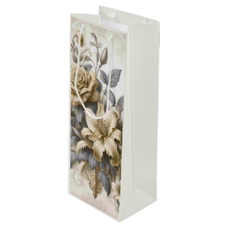 Antique Tinge Yellow Floral Perfection Wine Gift Bag