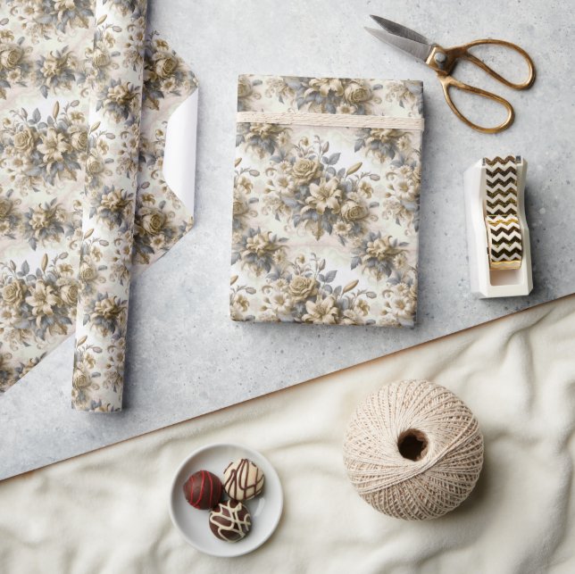 Antique Tinge Yellow Floral Perfection Wrapping Paper (Crafts)