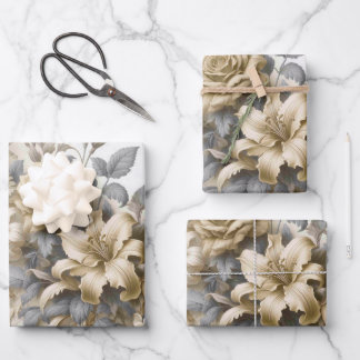 Antique Tinge Yellow Floral Perfection Wrapping Paper Sheets