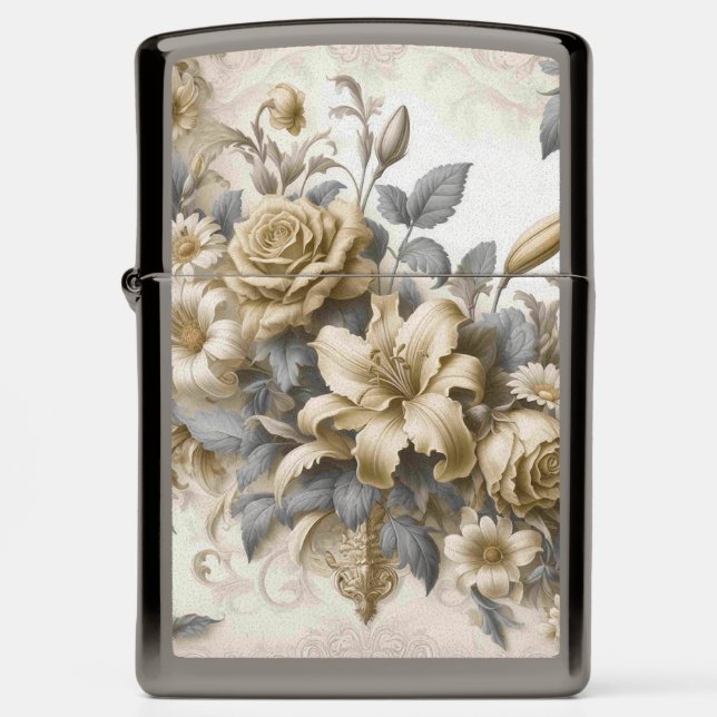 Antique Tinge Yellow Floral Perfection Zippo Lighter (Front)