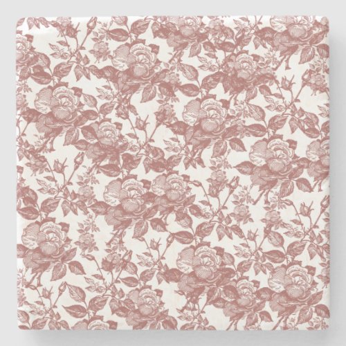 Antique Toile Red Rose Inspired Floral Stone Coaster