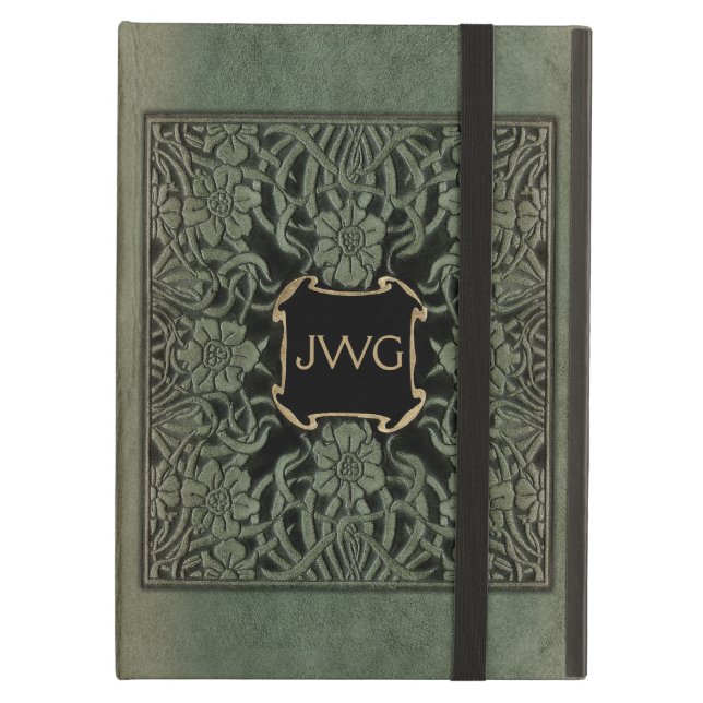 Antique Tooled Leather Monogram Book Cover (Front Closed)